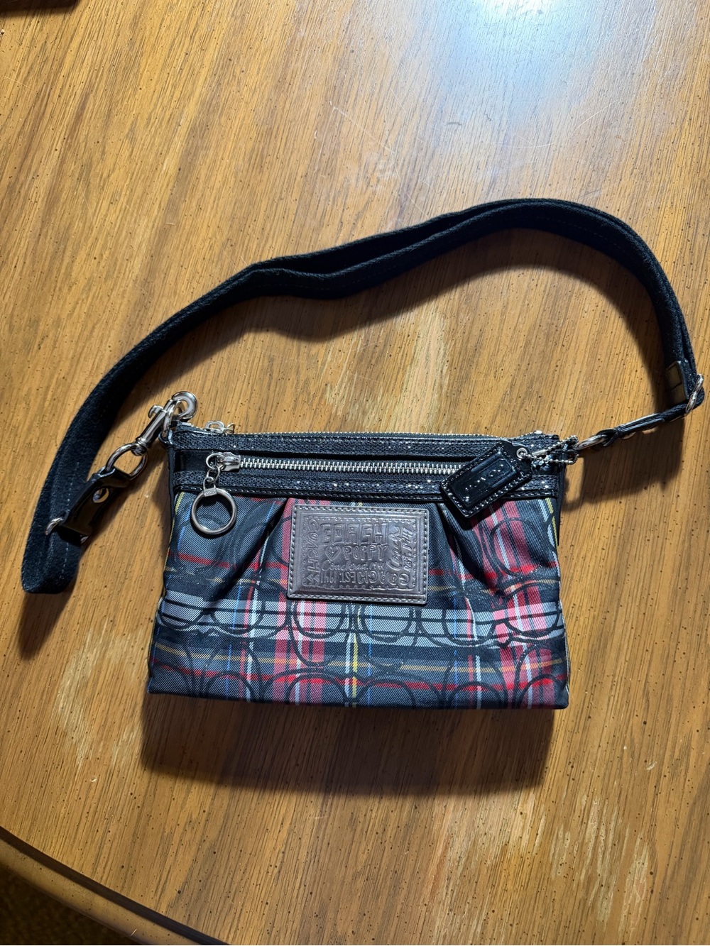 Coach Small Tartan Plaid Shoulder Bag in Black and Red
